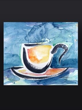 Original Coffee Cup Watercolor Painting, Kitchen Artwork - Coffee Dreams 17